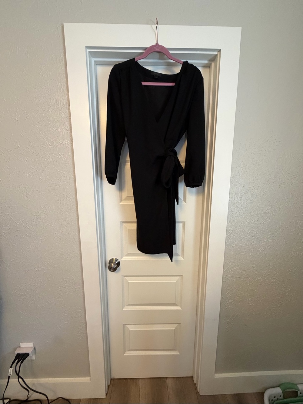 J. Crew Black Wrap Tie Long-Sleeve Dress